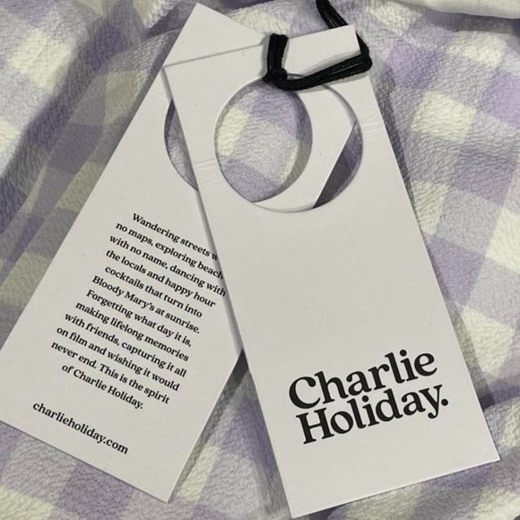 Lavender Purple, White Gingham Low Cut Wrap Mini Dress - Picture 3 of 5